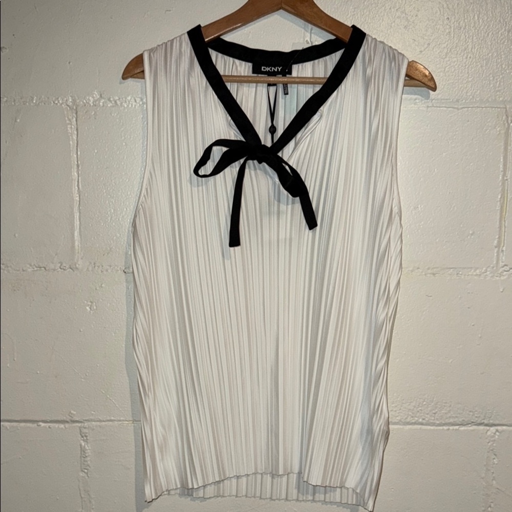 DKNY White Sleeveless Blouse with Tie Front